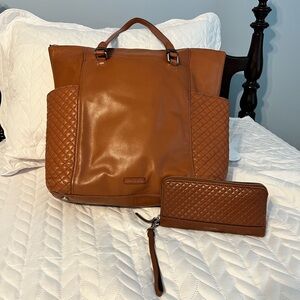 Vera Bradley Tan Quilted Leather Tote and Wallet Set